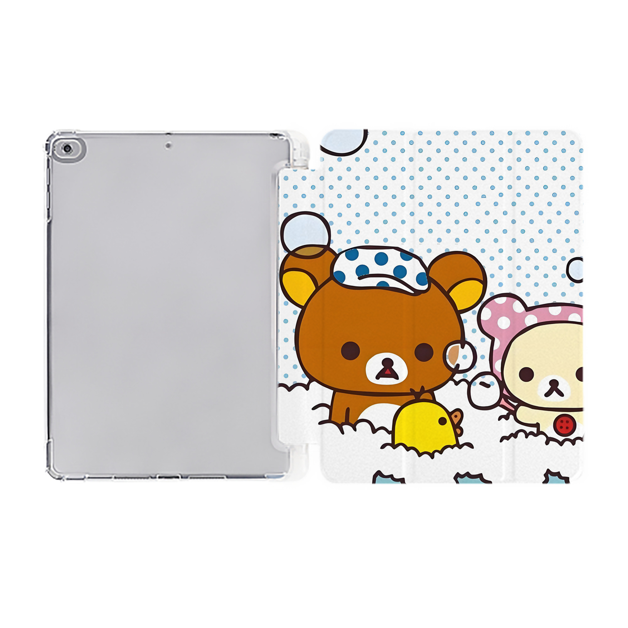 （画像用） リラックマ リラックマ キイロイトリ Rilakkuma Korilakkuma Kiiroitori IPad ケース ペン収納付き 三つ折りスタンド PUレザー×シリコン 対応機種9.5/10.5/10.9インチ